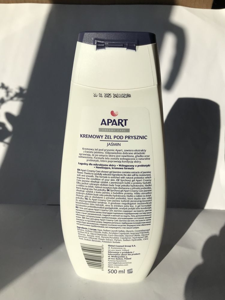 APART Creamy Care żel pod prysznic, kremowy, nawilżenie, Jaśmin 500ml