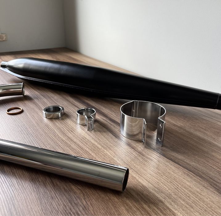 NOWY POLSKI komplet zestaw wydechowy tłumik WSK 125 B1 DWURAMÓWKA