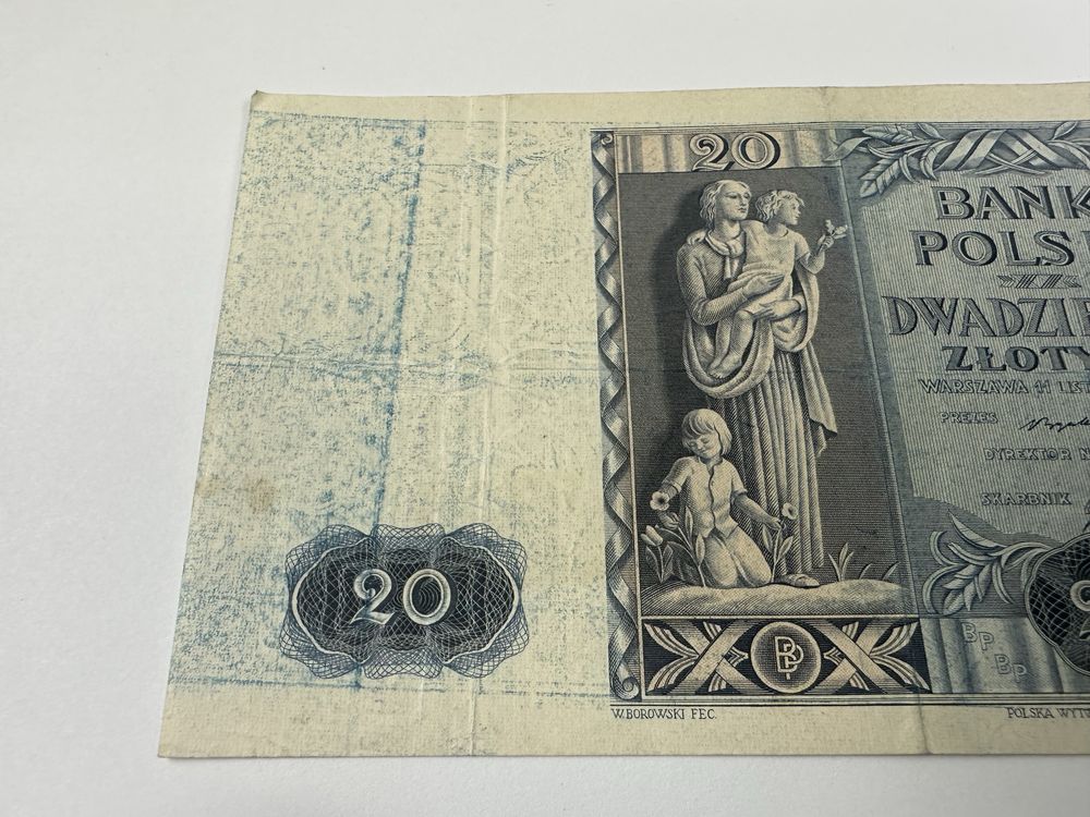 20 zł 1936 Ser. BZ błąd? odbarwienie farbą drukarską