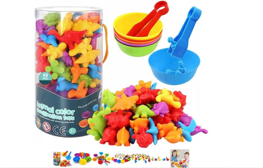 SORTER KOLORÓW DINOZAURY nauka kolorów i liczenia 48 sztuk