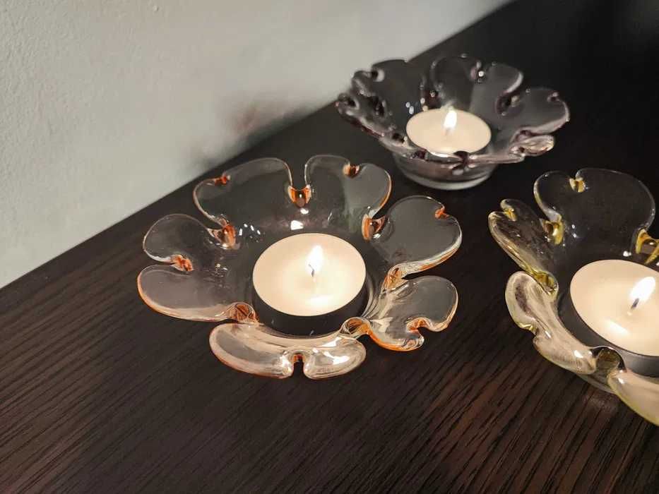 sweden glass orginal candle holders szwedzki świecznik kwiat vintage