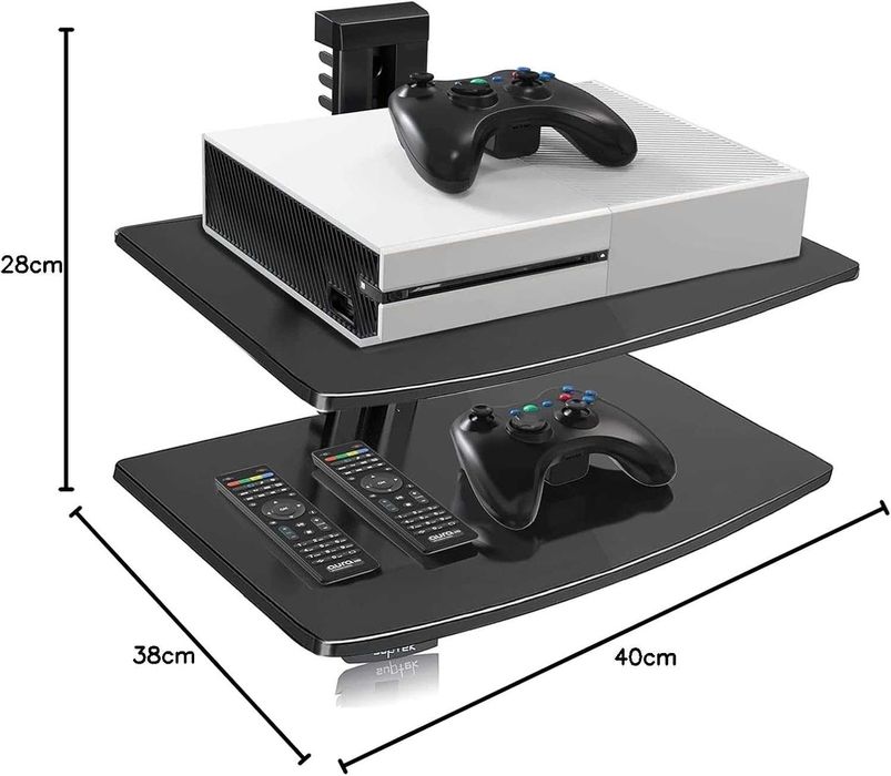 Suptek ‎CS202 Podwójna półka pod TV z szkła hartowanego, dla Xbox, DVD