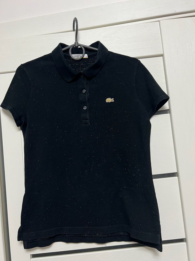 Підліткова футболка на дівчинку 13-15 рок Lacoste чорна з блискітками