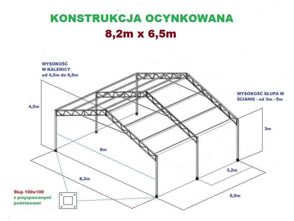 Nowa KONSTRUKCJA WIATA OCYNKOWANA 8x6.5m Garaż Magazyn Hala Rolna