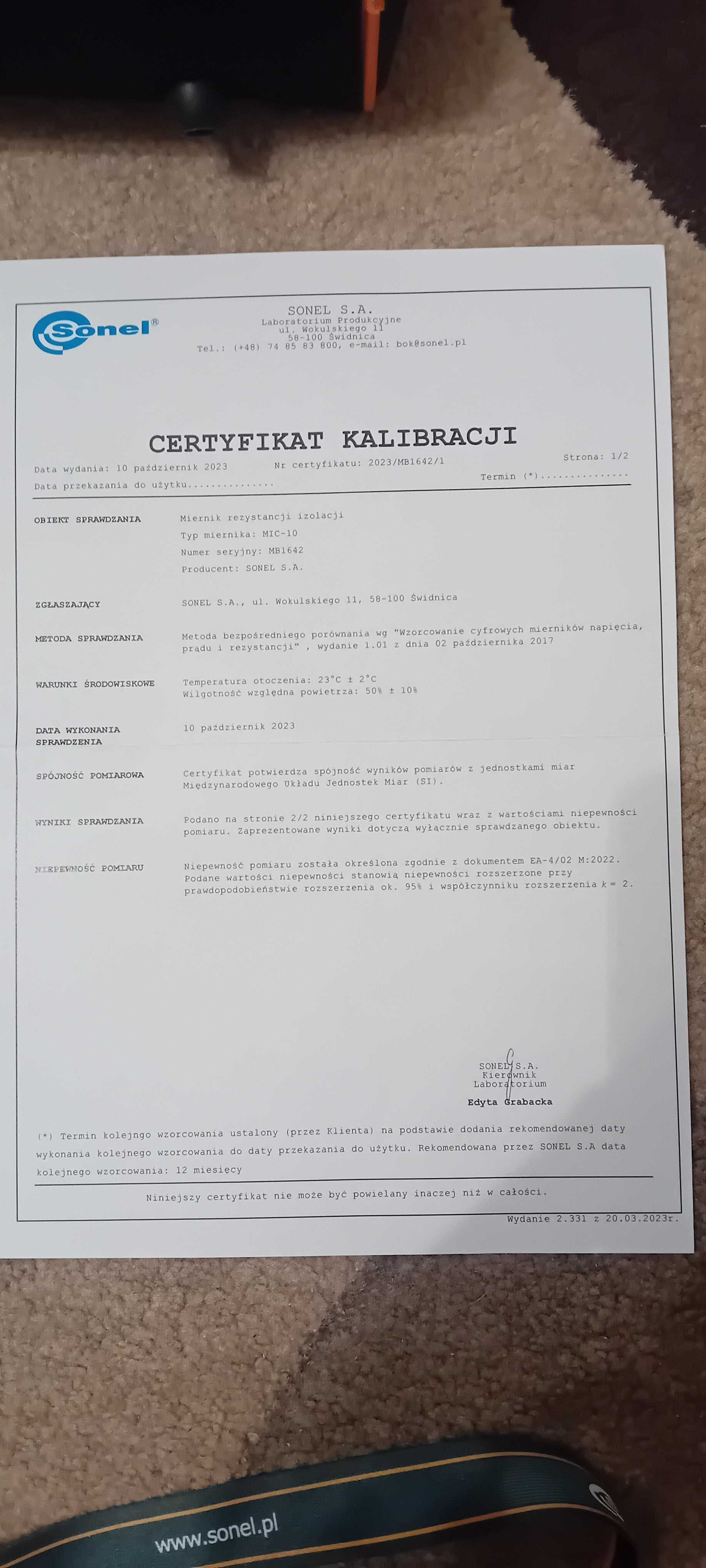 Miernik rezystancji izolacji Sonel MIC 10