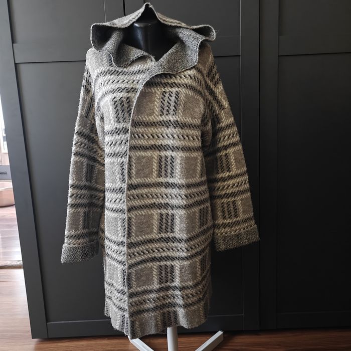 Sweter kardigan narzutka płaszcz kapturem szary oversize M Primark