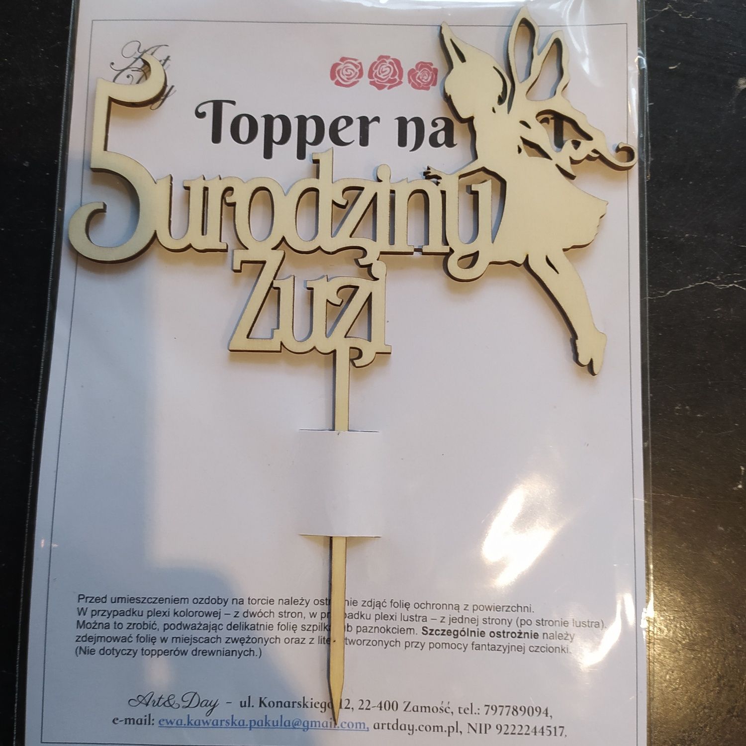 Topper na tort wróżka 5 urodziny Zuzi