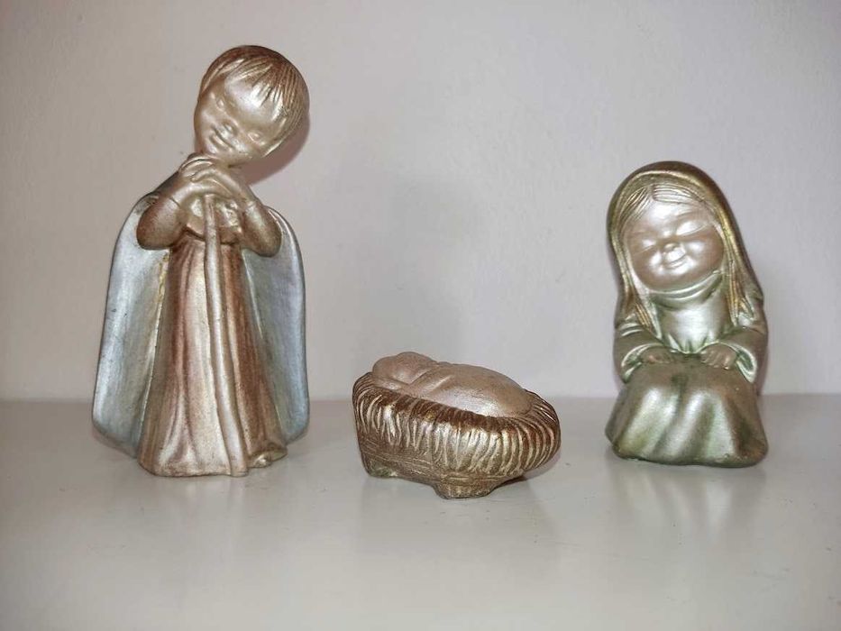 Presépio infantil 3 figuras gesso pintadas à mão