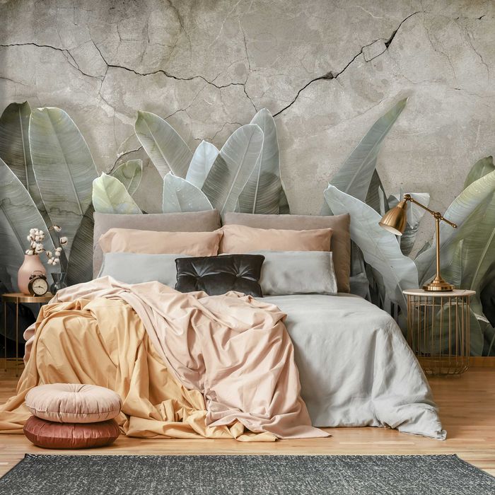 Fototapeta Liście Beton Ściana Lekka Zieleń 3D Twój Rozmiar + KLEJ