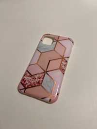 Szaro-różowe etui/case z marmurkiem złote wzory na telefon iPhone 11