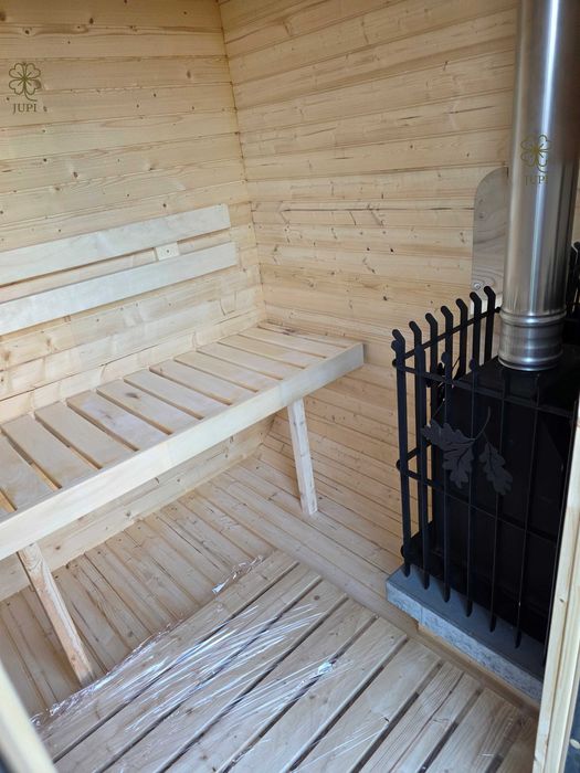 Sauna ogrodowa beczka QUADRO 180cm z piecem i oświetleniem