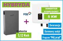 Zestaw hybrydowy, Inwerter 5KW+ Magazyn energii 5,18KWh z Montażem
