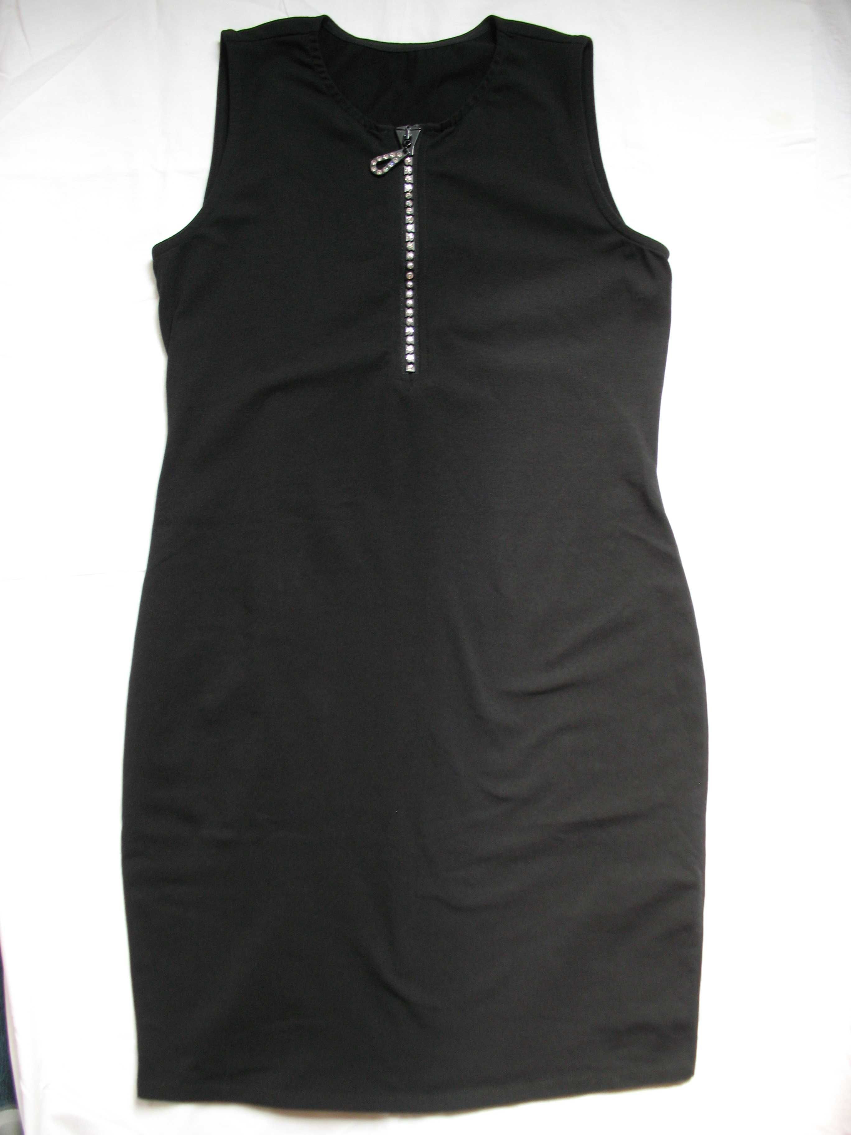 Платье М спортивное моделирующее черное эластан декор молния Сваровски