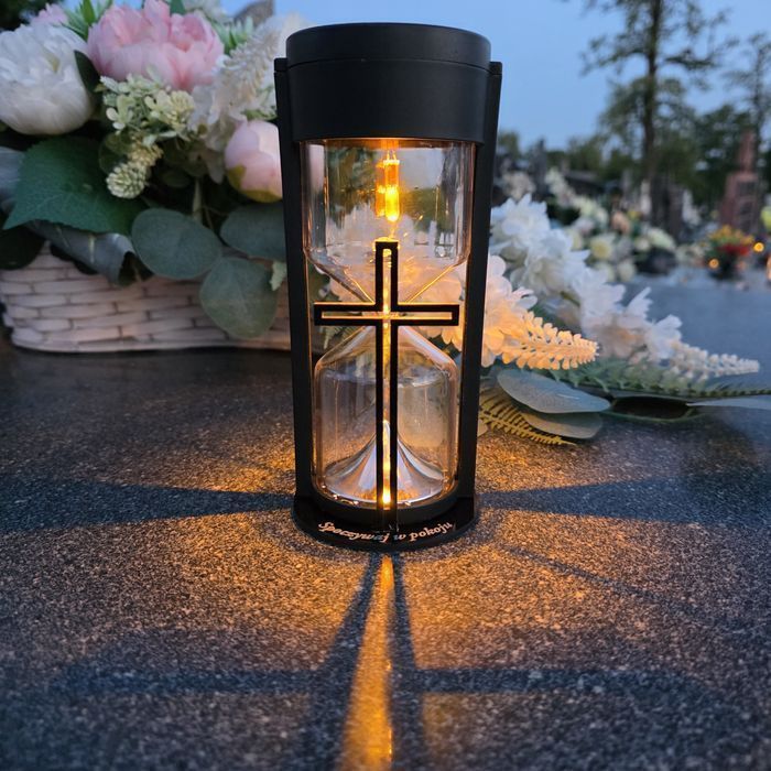 2x ZNICZ solarny led LAMPION na grób statuetka na cmentarz z krzyżem