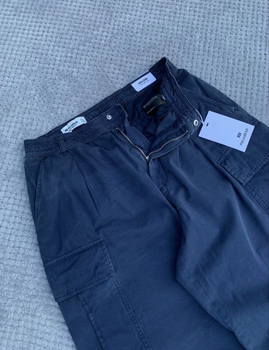 Pull & Bear Balloon Cargo Tracking Pants Blue Size:L карго штани балон