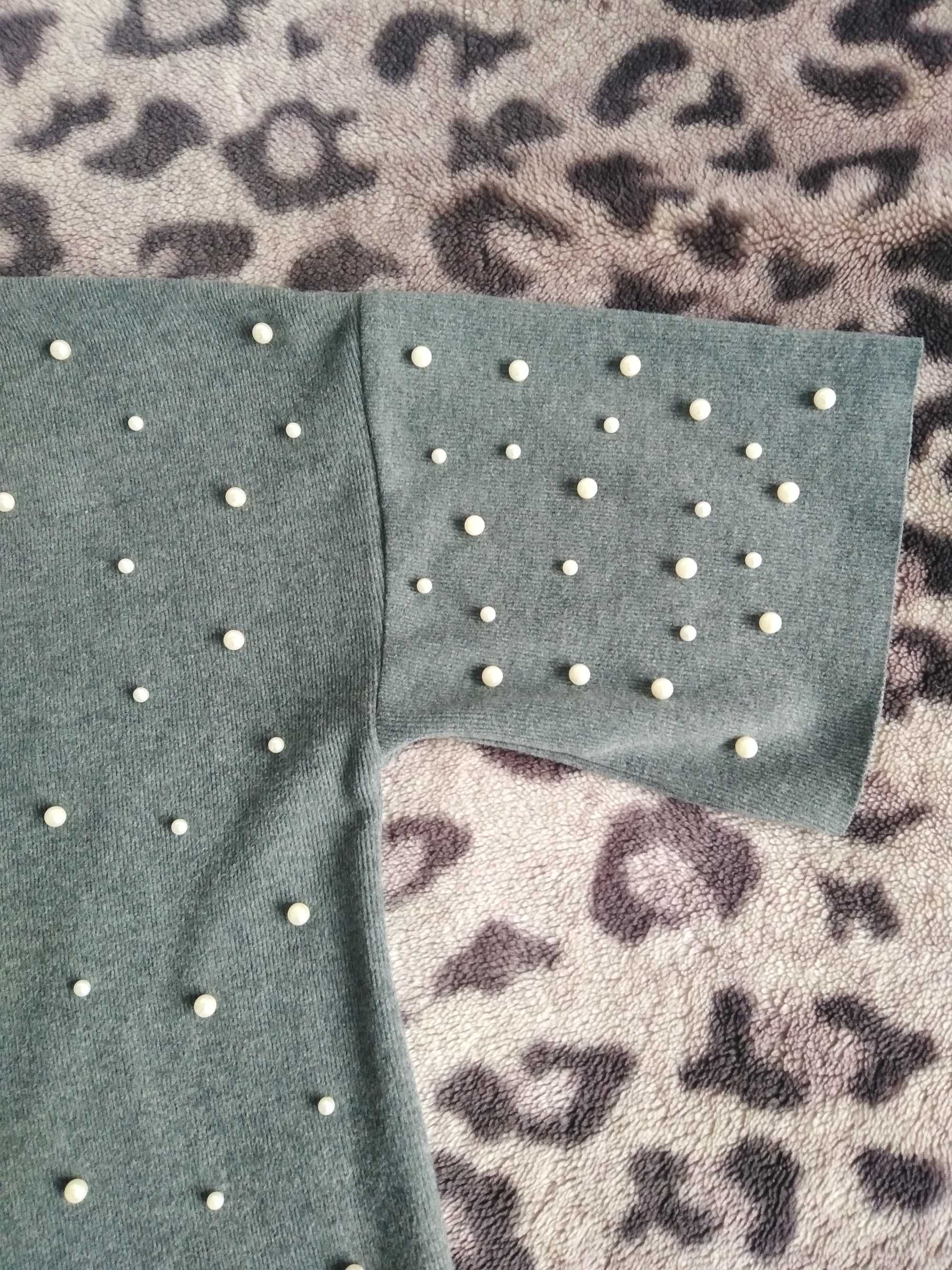 ZARA sweter sweterek oversize perełki perły szary 38 40 M L