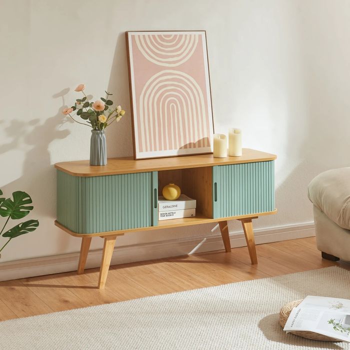 Szafka pod telewizor Tysvær 120x40x58 cm bambus/niebieski