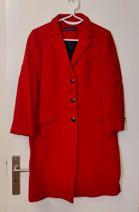 Casaco Comprido Sobretudo Vermelho Zara Woman, M / 28