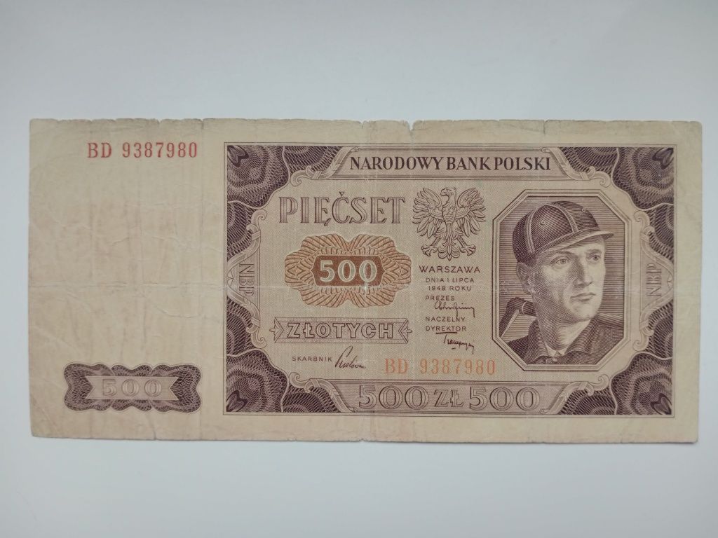 Banknot Polska - 500 zł z 1948 r. ser. BD 938...