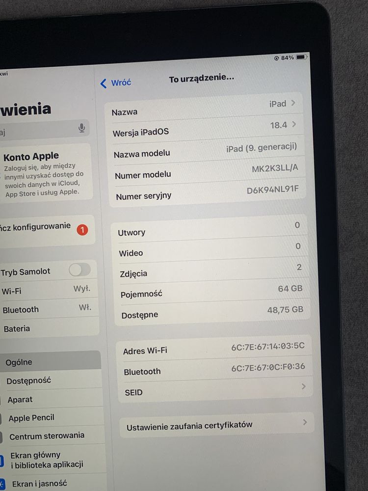 Tablet Apple iPad 9th 2021 10,2"  64 GB   A2602