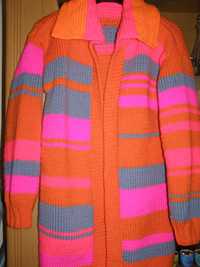 sweter, płaszcz krótki , handmade, na drutach,ciepły