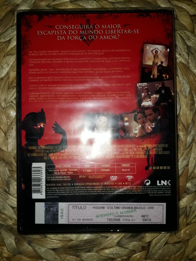 DVD "Houdini, o Último Grande Mágico" (Zeta-Jones, Guy Pearce). Novo