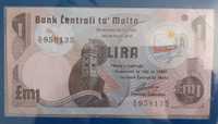 Banknot z Malty 1 Lira z 1967 roku w secie - liście. Stan UNC