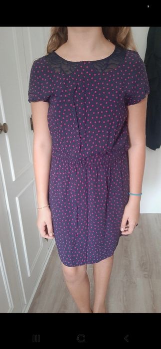 Vestido, S tezenis azul e bolas rosa