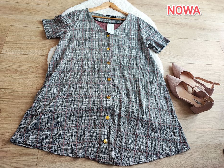 Nowa elegancka sukienka plus size w kratę XXL 44 święta