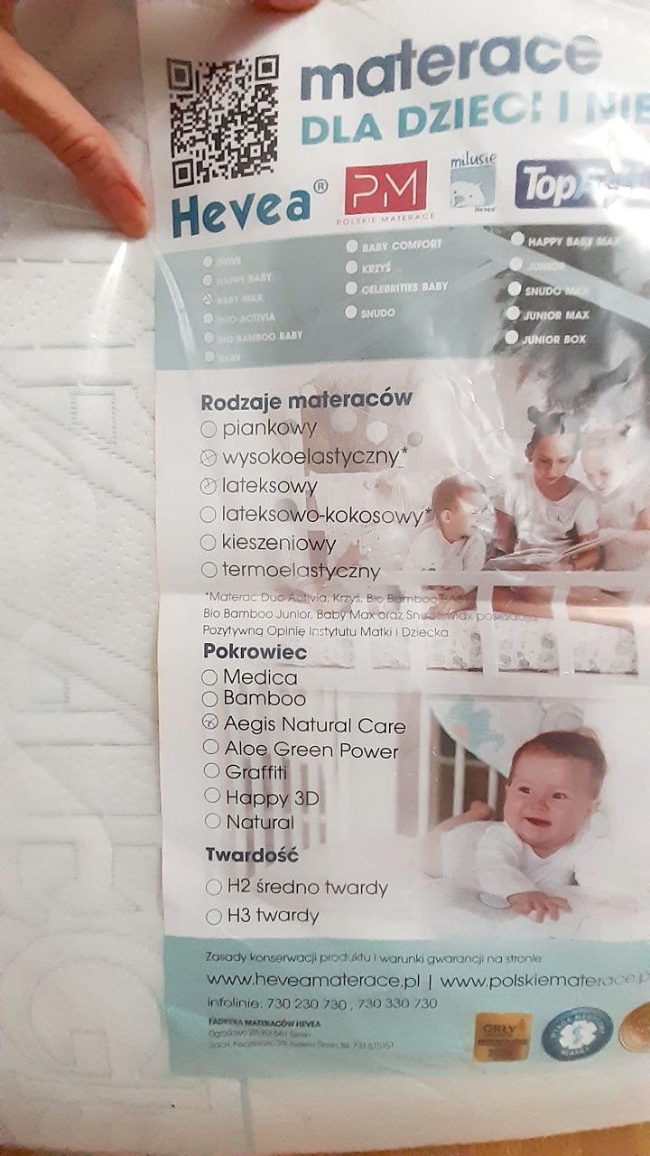 Materac lateksowy Hevea do łóżeczka 120x60