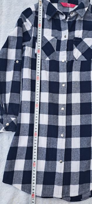 Koszula dziewczęca flanelowa w kratę 140cm biało czarna tunika