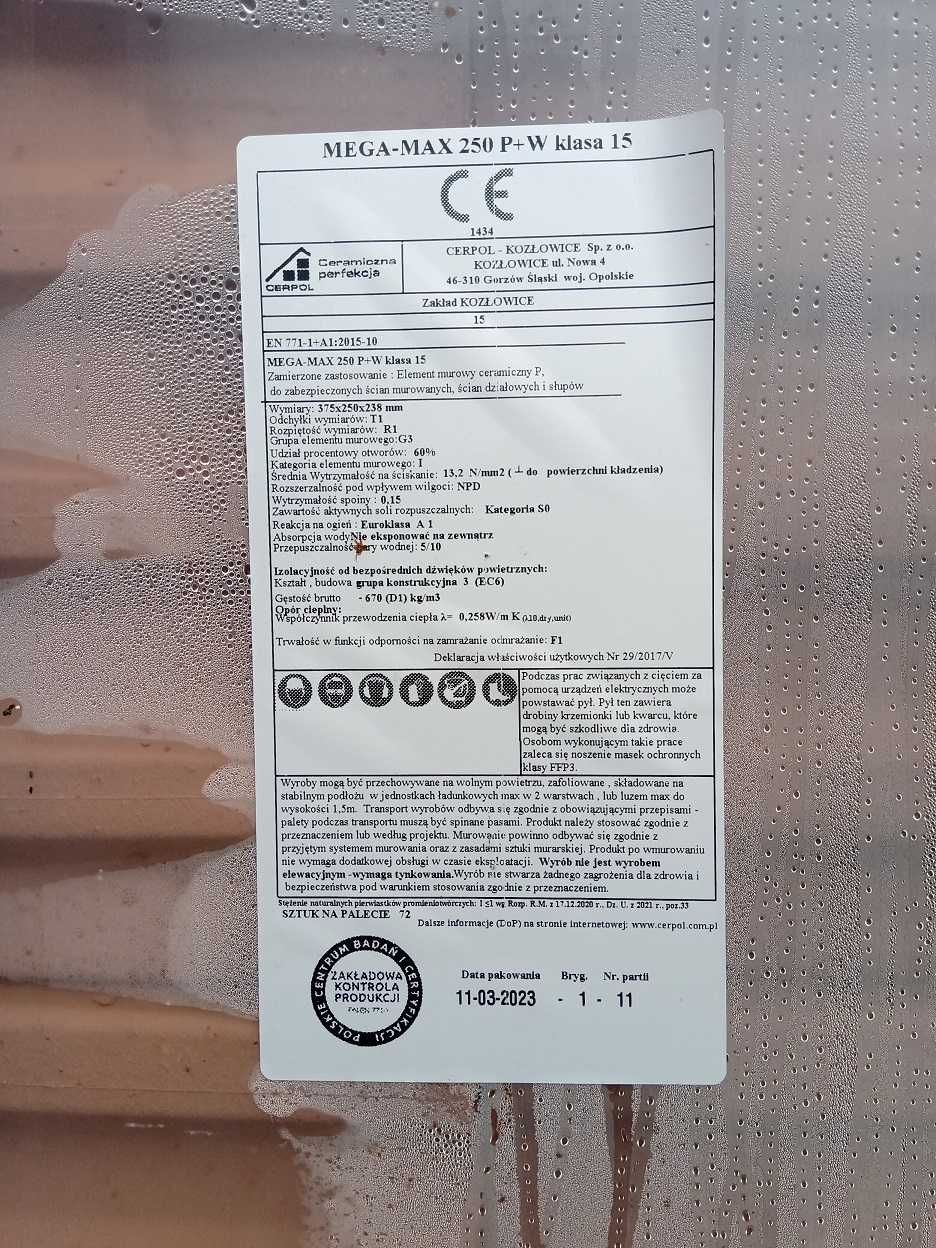 Pustak ceramiczny Cerpol Mega-Max 25 P+W kl.15
