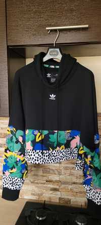 Damska czarna oryginalna bluza z kapturem Adidas cropped hoodie s