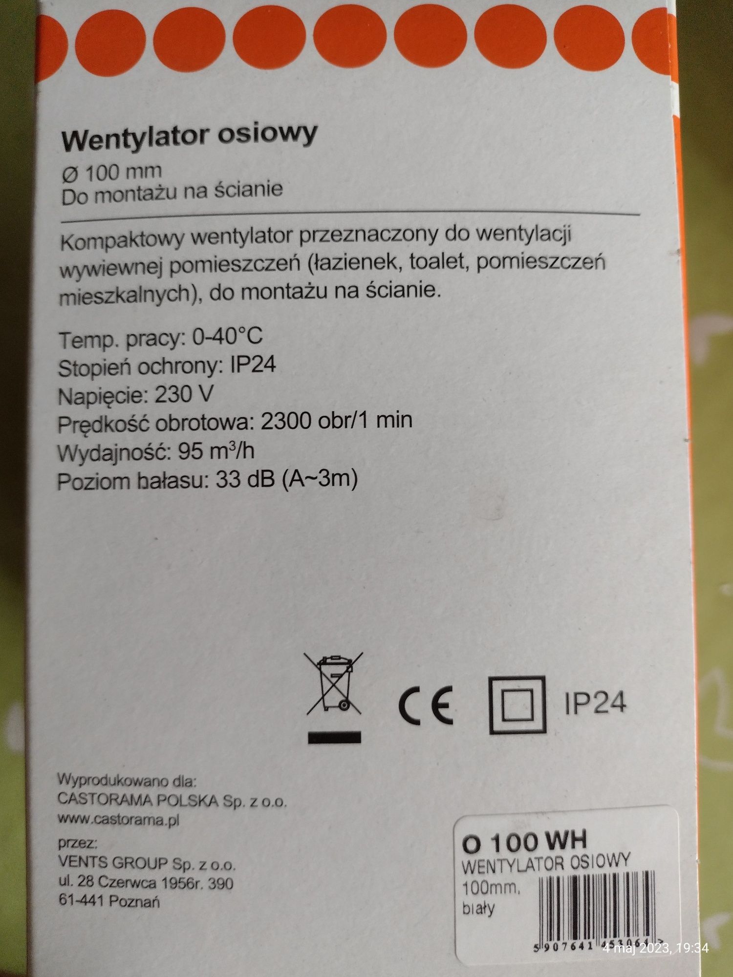 Wentylator osiowy fi 100