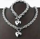 Colar + Pulseira Prateados Coração