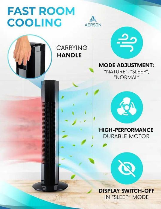 Ventilador de torre AERSON® 80 cm con mando a distancia ventilador ve