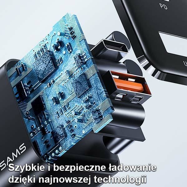 USAMS Ładowarka Sieciowa T43 33W + Kabel USB-C na Lightning