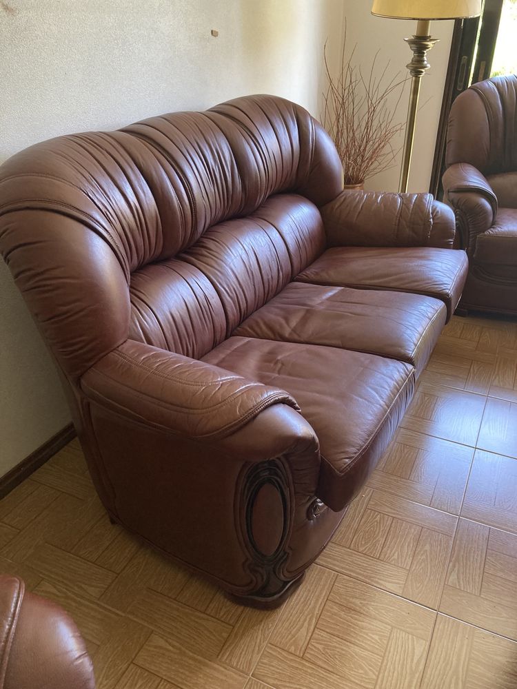 Terno de sofás em pele genuína