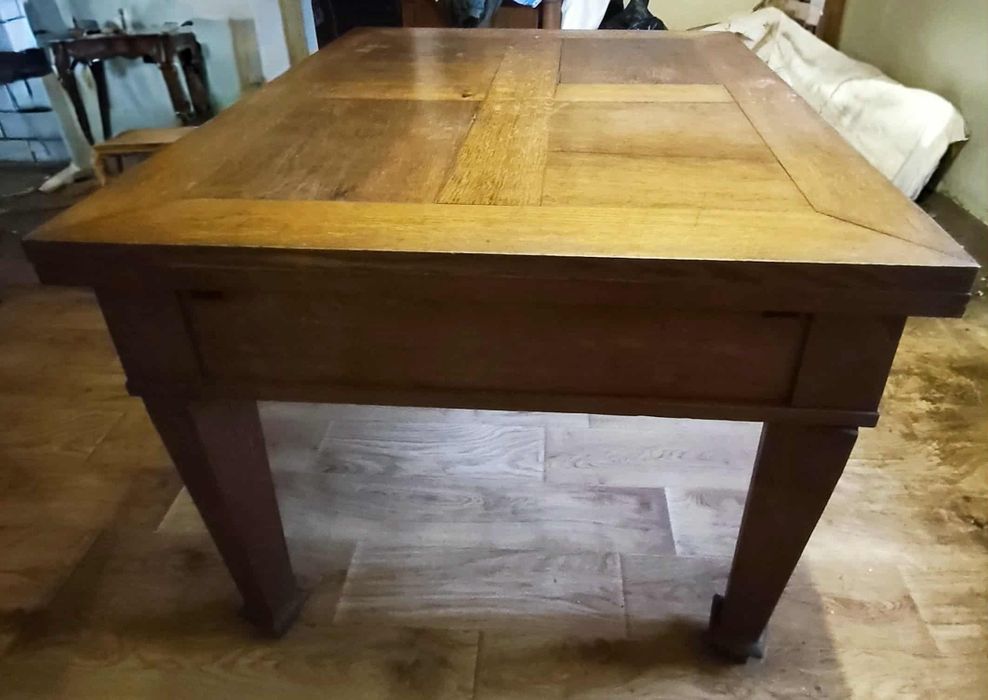 Stół drewniany dębowy antyk przedwojenny rozkładany