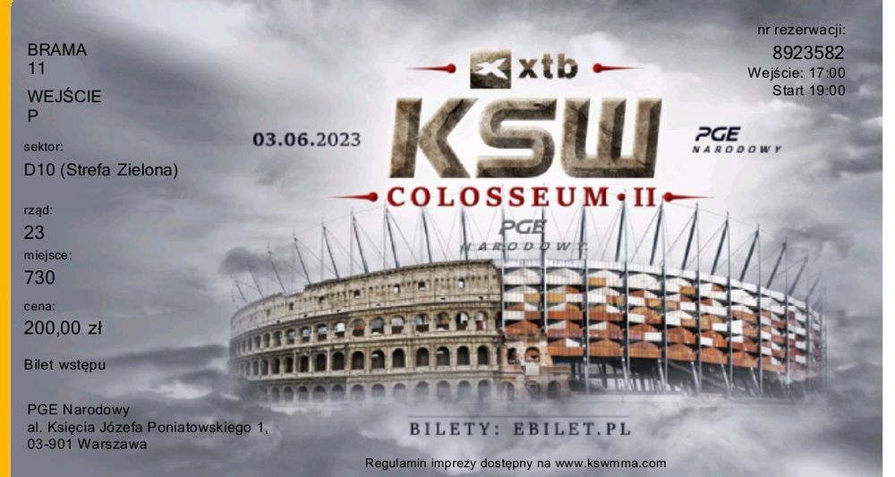 Rezerwacja Bilet KSW XTB Colosseum II Stadion Narodowy