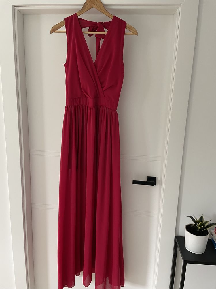 Długa czerwona malinowa sukienka na wesele 38 M cocomoda