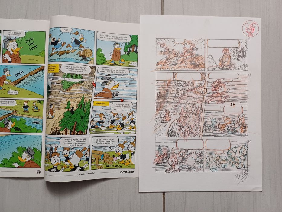 Kaczor Donald szkice komiksowe + autograf Millet