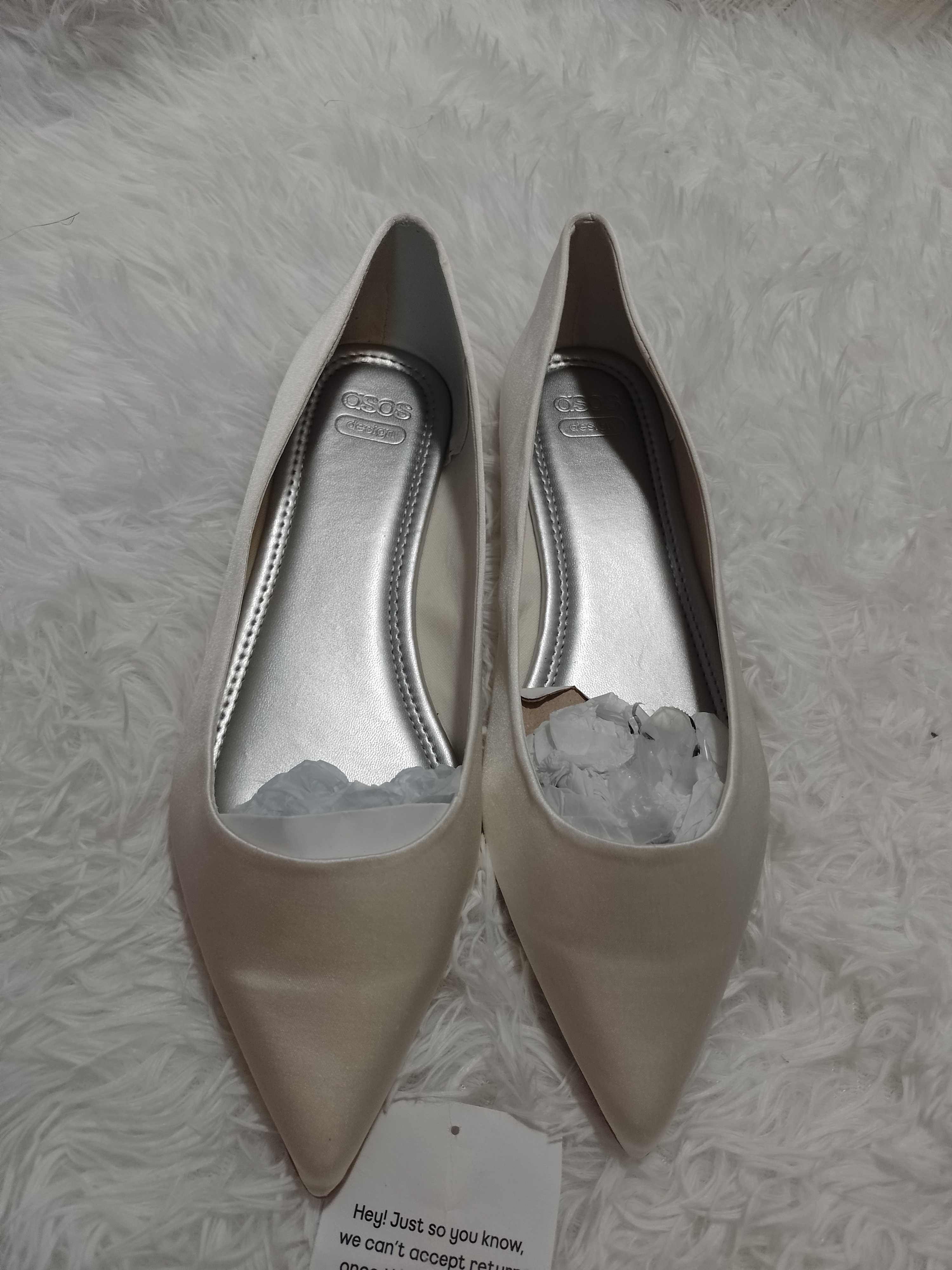 (40) ASOS Design/ Białe baleriny balerinki ślubne z Londynu, NOWE