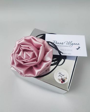 Чокер троянда рожева з атласу - 7 см