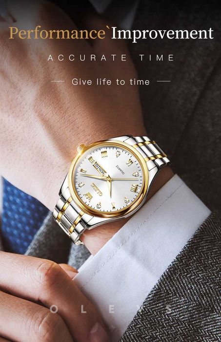 Klasyczny zegarek męski Olevs 40mm do garnituru podwójny datownik WR30