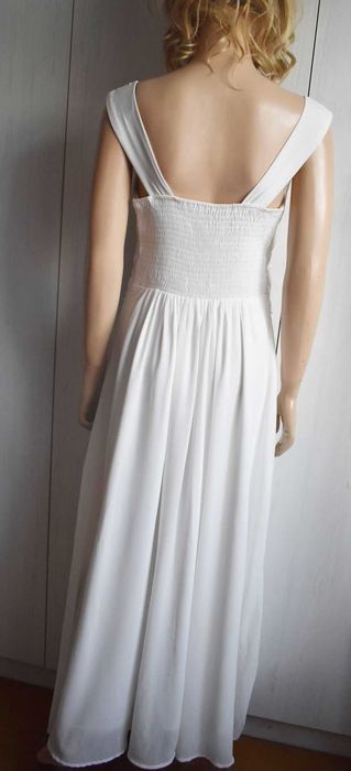 Sukienka 38 M L balowa długa biała szyfonowa luźna cyrkonie koronka
