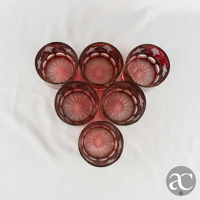 Conjunto de 6 copos em Cristal, decoração uvas e parras