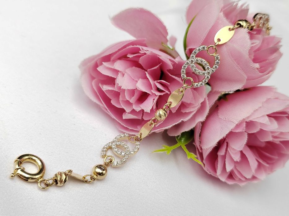 NOWA Złota Bransoletka CC Białe 19cm / Złoto 585