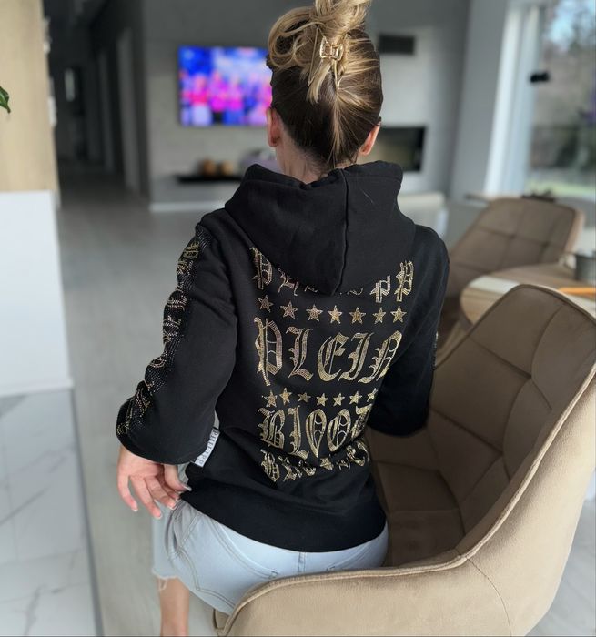 Bluza na rozpinanie z kapturem Philipp Plein Damska M złote cyrkonie