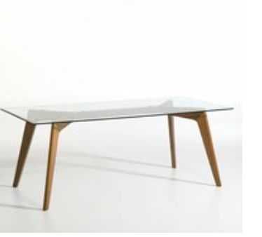 Mesa com tampo de vidro e pés de madeira maciça - AM.PM